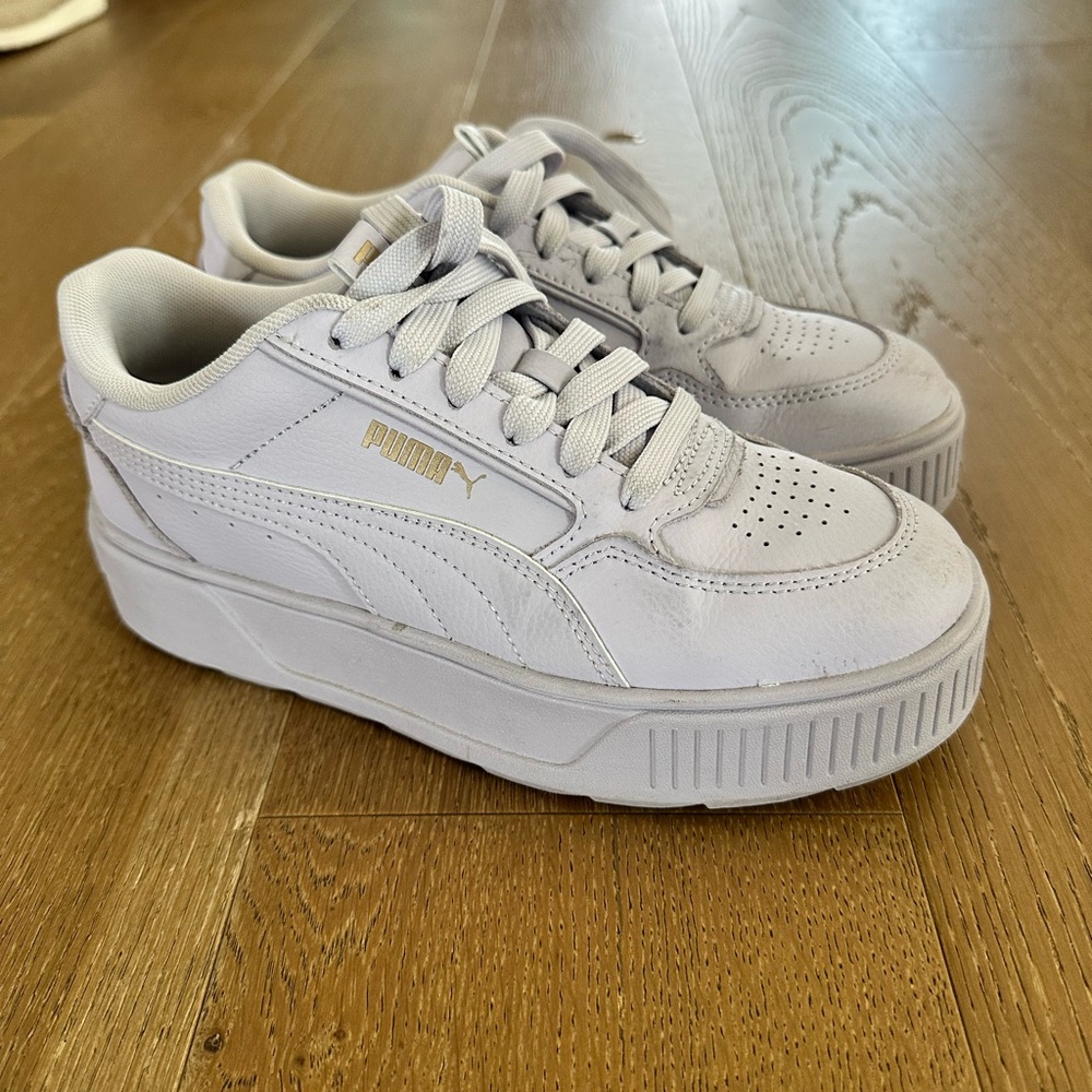 Puma Lilac and Gold Platform Sneakers